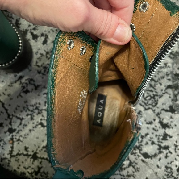 Aqua brand lug sole green combat boots with silver studs - Picture 9 of 15
